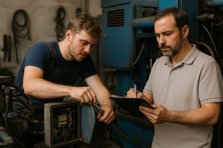 Two guys fixing something